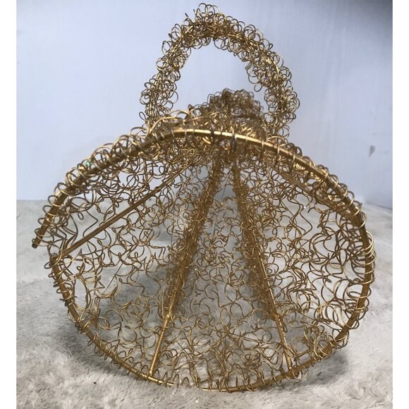 Gold Wire Angel Ornament Holding "Mirror" Halo & Wings 12 " Tall - Picture 6 of 9